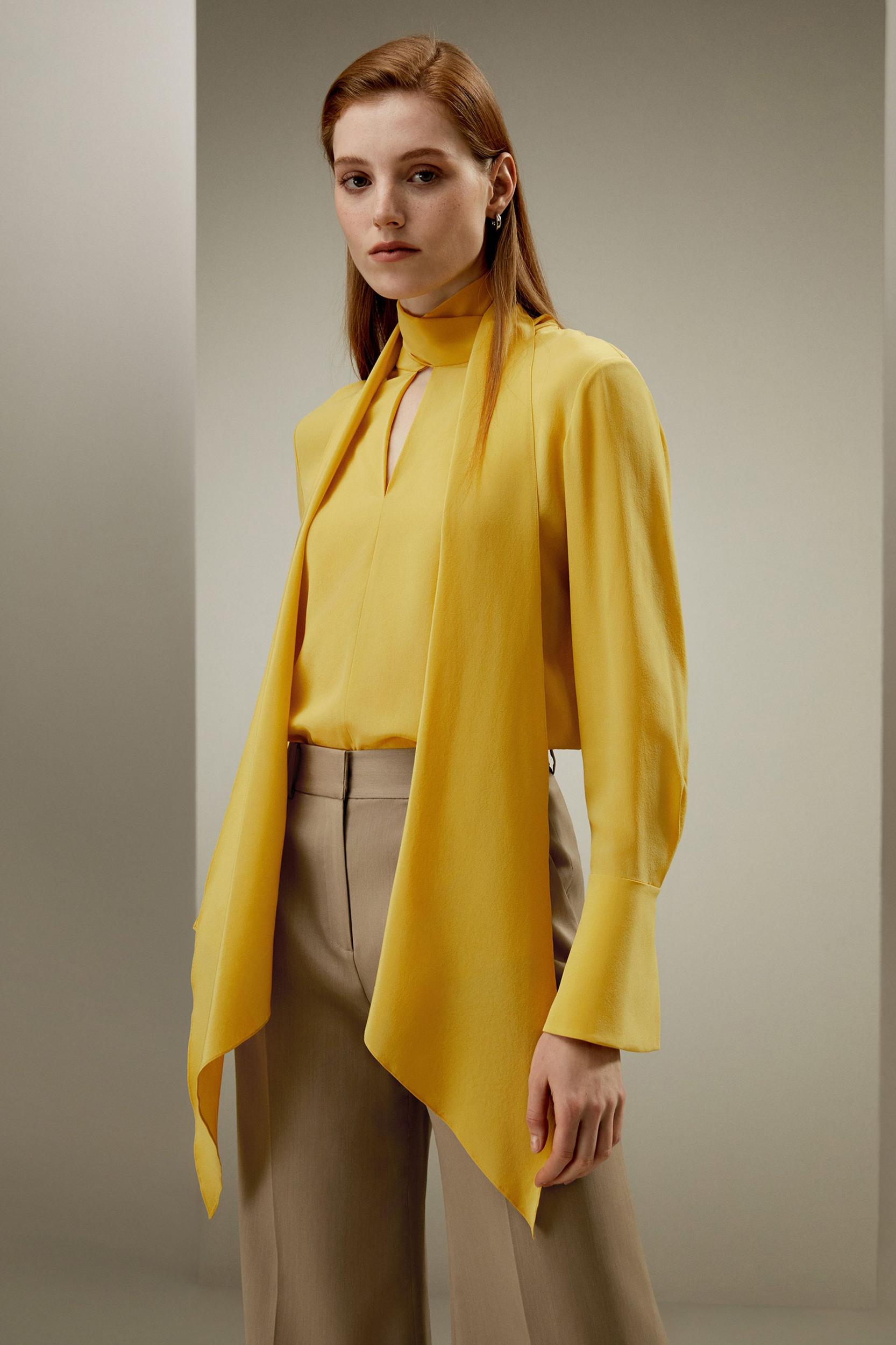 Flowing Draped Tie-Neck Blouse Product Image