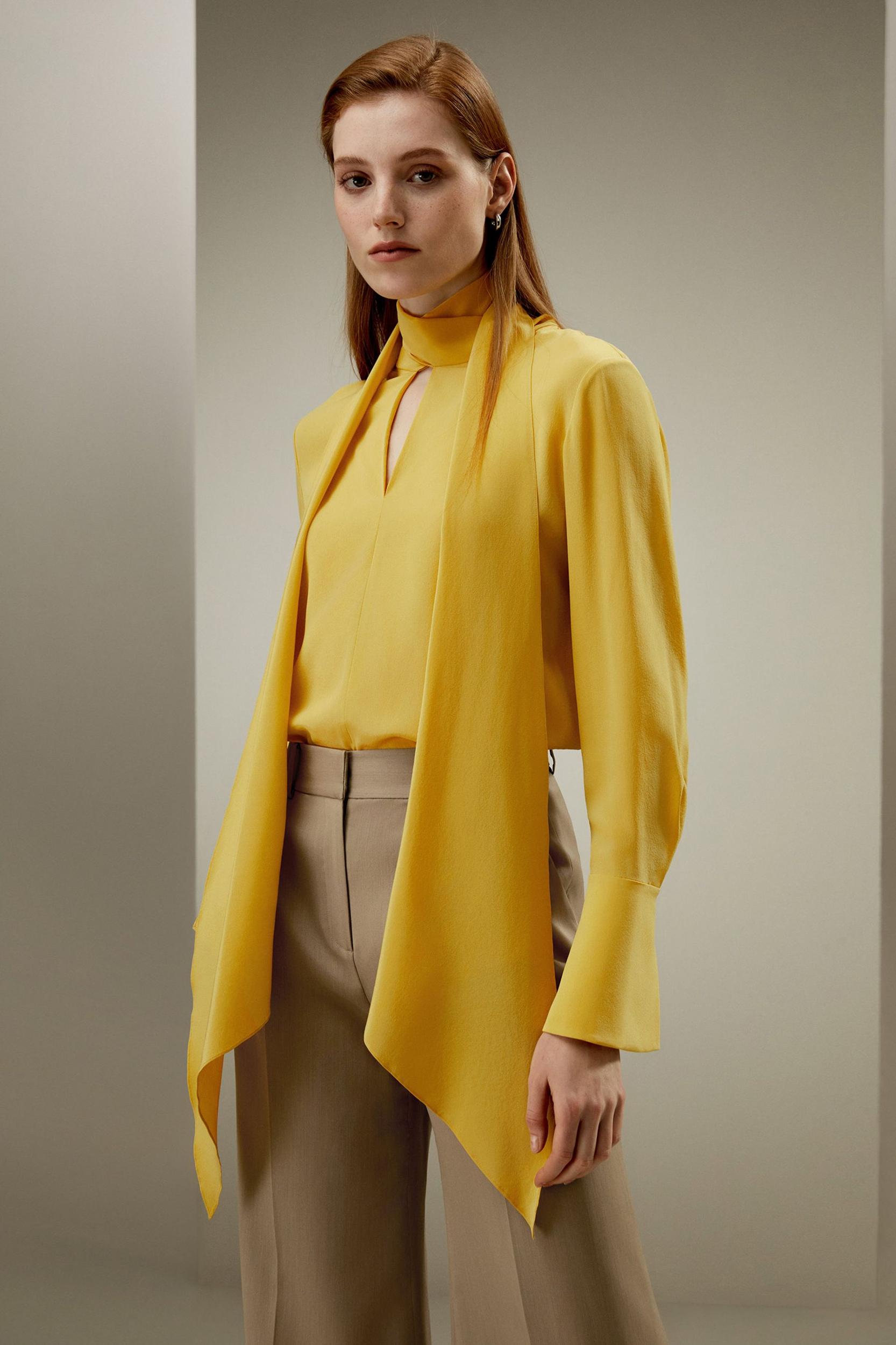 Flowing Draped Tie-Neck Blouse Product Image