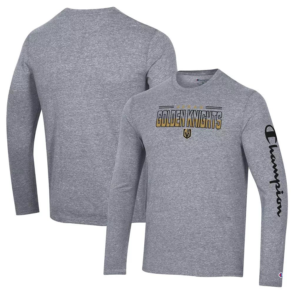 Men's Champion Heather Gray Vegas Golden Knights Tri-Blend Long Sleeve T-Shirt,  Product Image