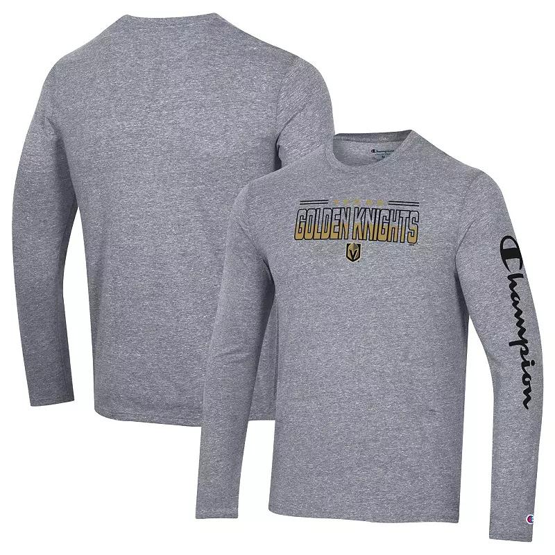 Men's Champion Heather Gray Vegas Golden Knights Tri-Blend Long Sleeve T-Shirt,  Product Image