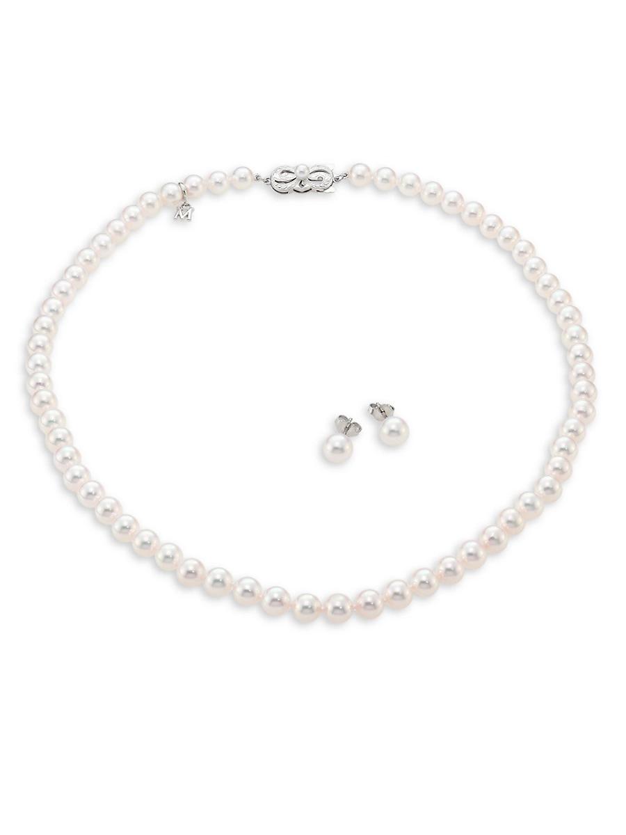 Womens 7-6MM Akoya Pearl Stud Earrings & Necklace Gift Set Product Image