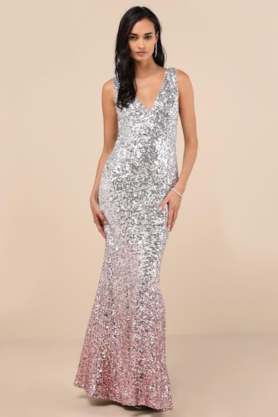 Cecina Silver Ombre Sequin Sleeveless Maxi Dress Product Image