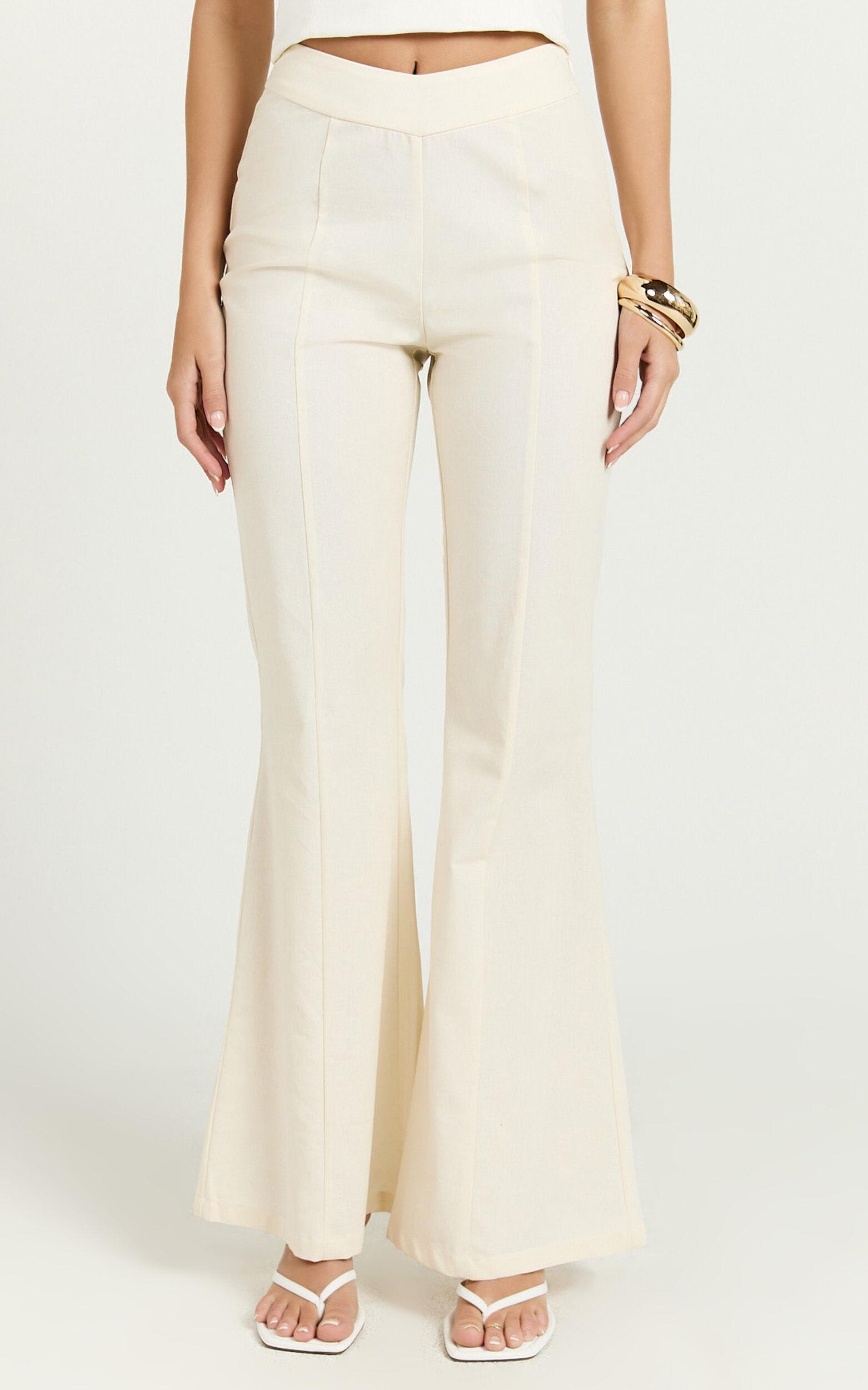 Jamir Pants - Linen Look High Waisted Fit and Flare Pants in Cream Product Image