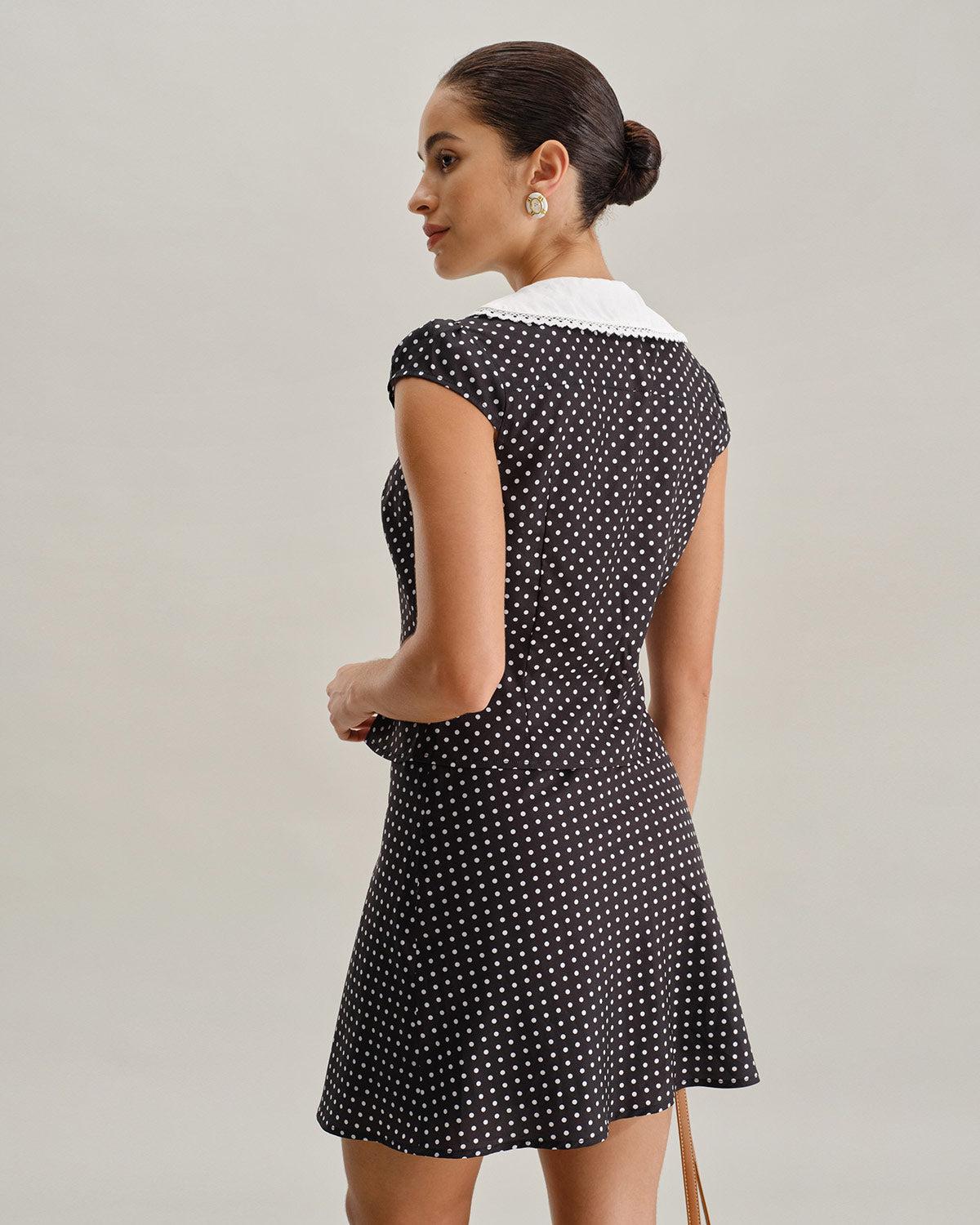 Black Polka Dot A-Line Mini Skirt Product Image