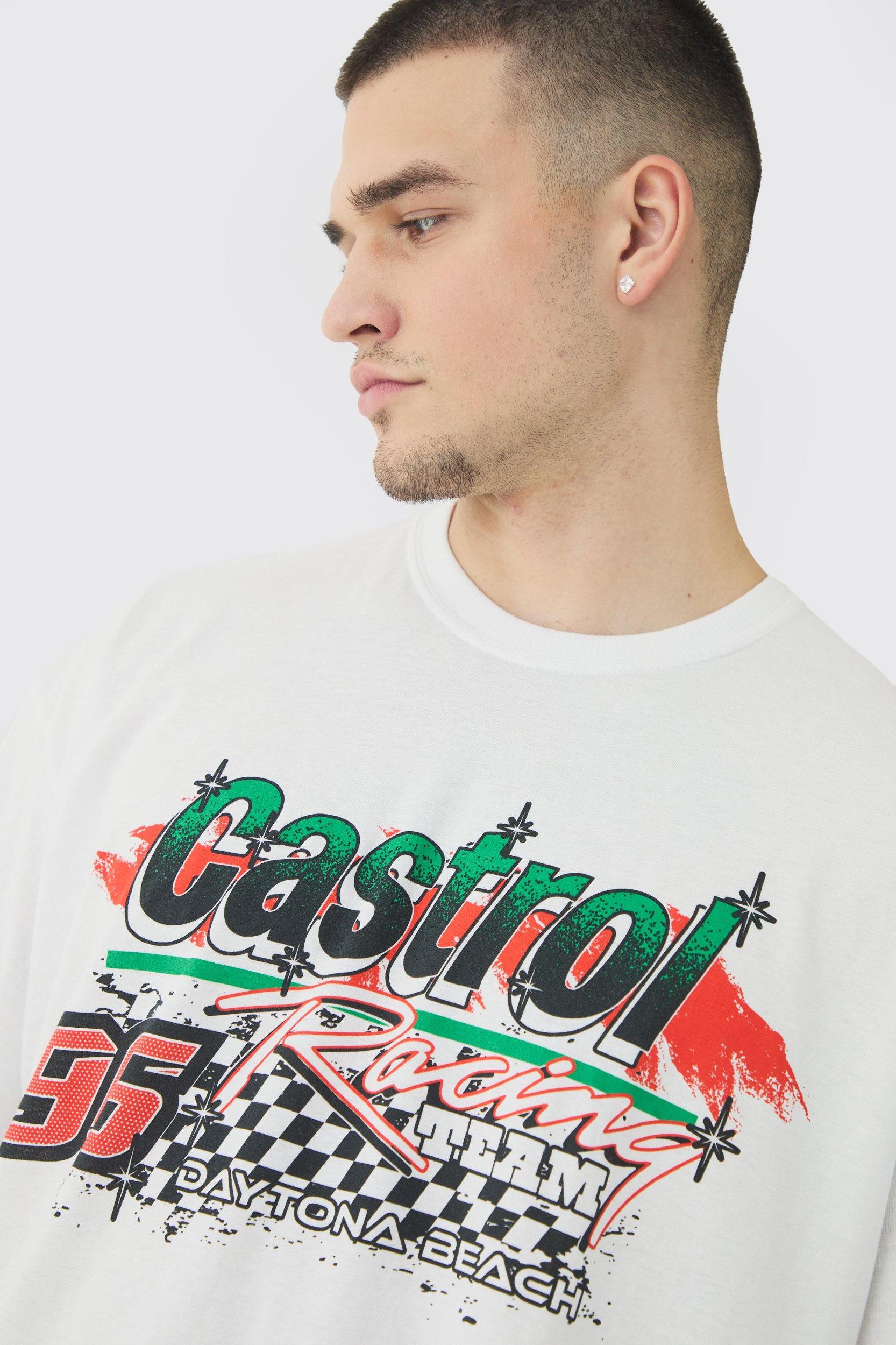 Tall Oversized Castrol GTX License Print T-Shirt | boohooMAN USA Product Image