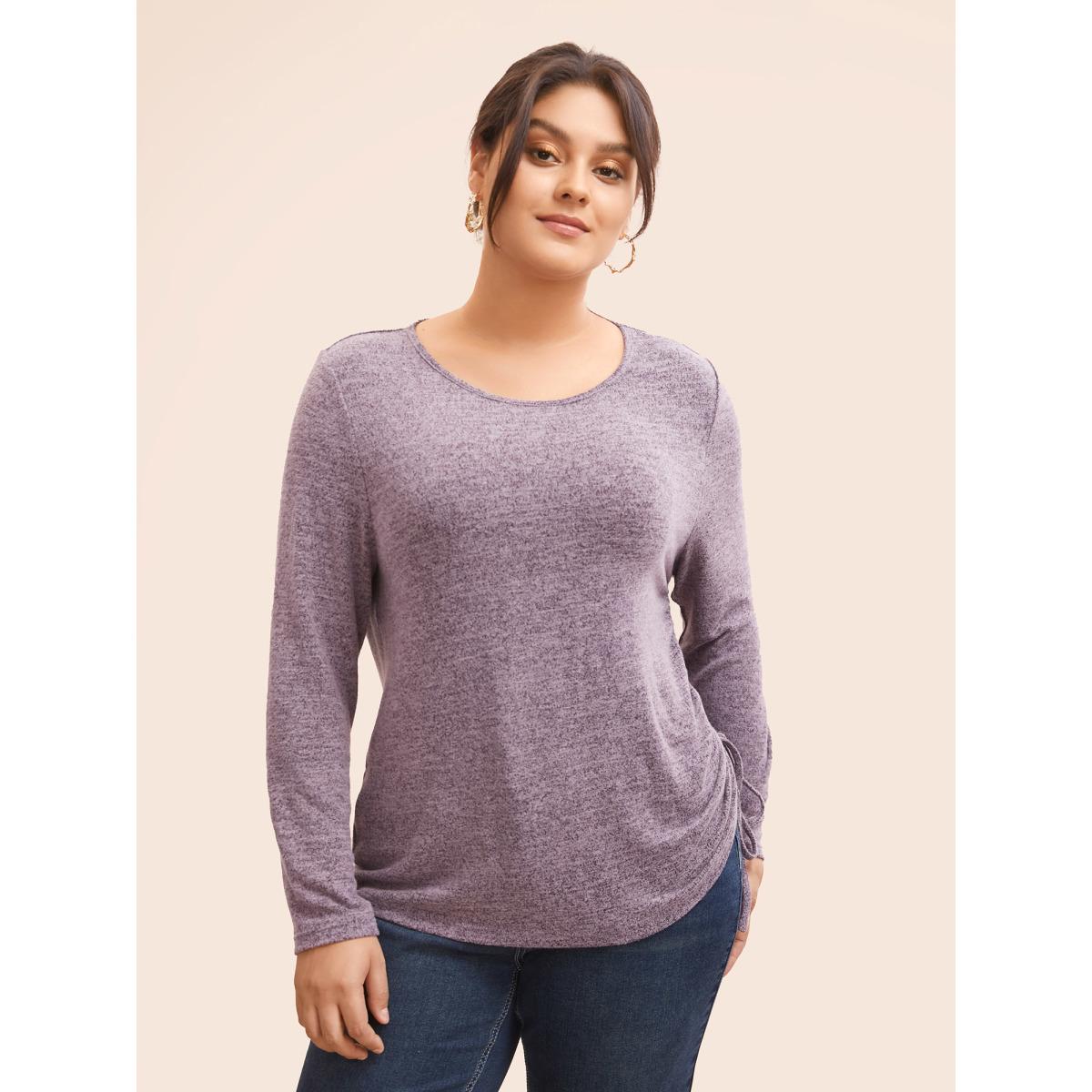 Plus Size Crew Neck Heather Drawstring T-shirt Deeppurplered Women Casual Drawstring Round Neck Bodycon Everyday T-shirts BloomChic 26/4X Product Image