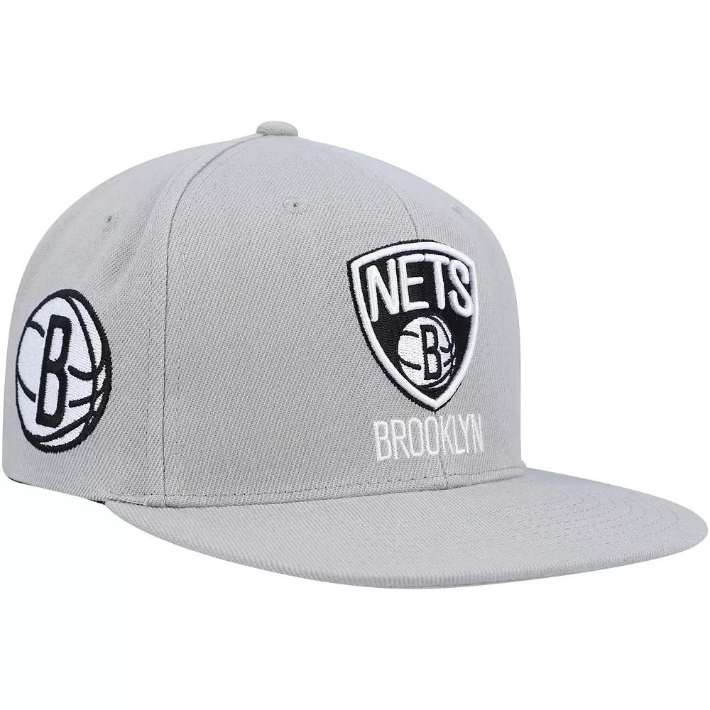 Mens Mitchell & Ness Gray Brooklyn Nets Side Core 2.0 Snapback Hat Product Image