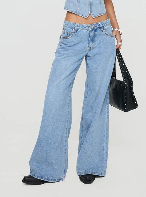 Pearlisle Low Rise Baggy Jeans Light Wash Product Image