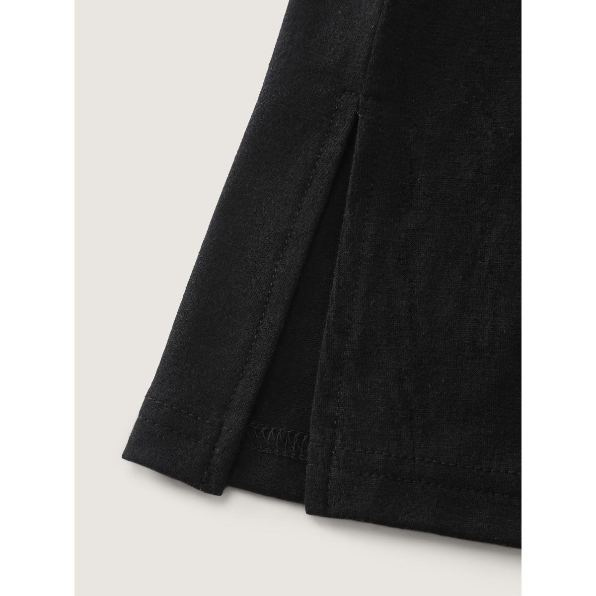 Plus Size Supersoft Floral Embroidered Round Neck T-Shirt Black Women Timeless Round Neck Elegant T-shirts BloomChic 28/5X Product Image