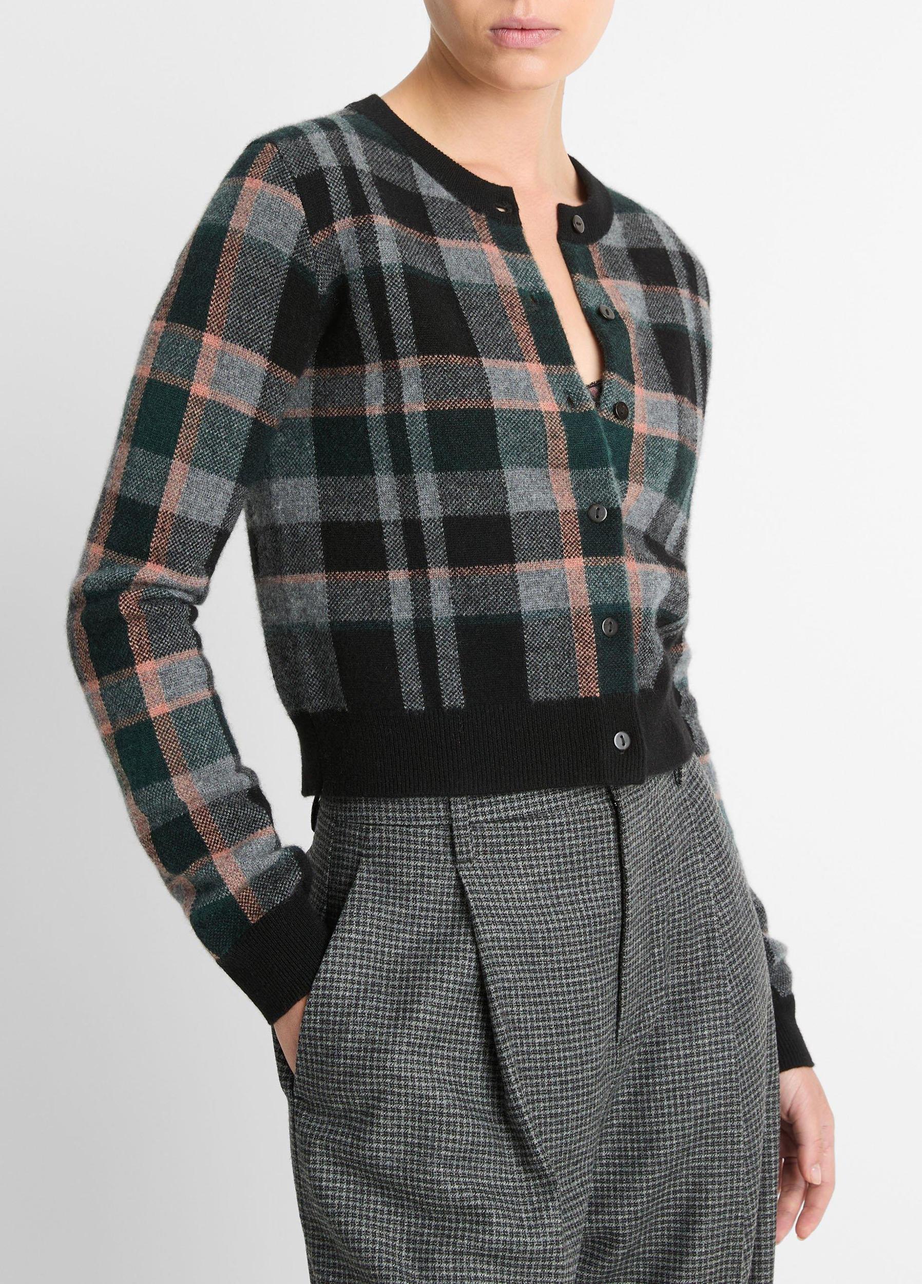 Plaid Cashmere Cardigan Product Image