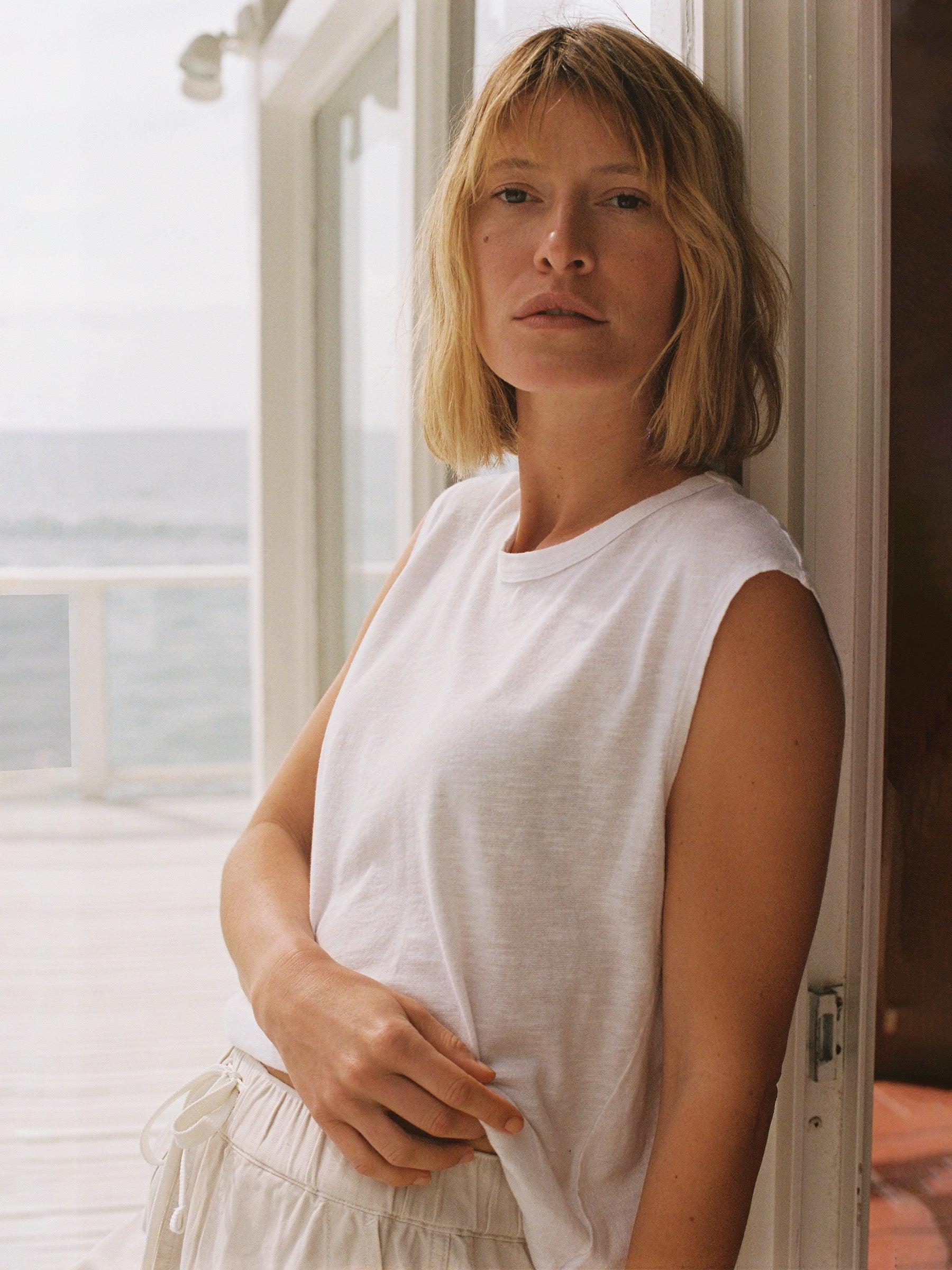 White Slub Muscle Tank Product Image