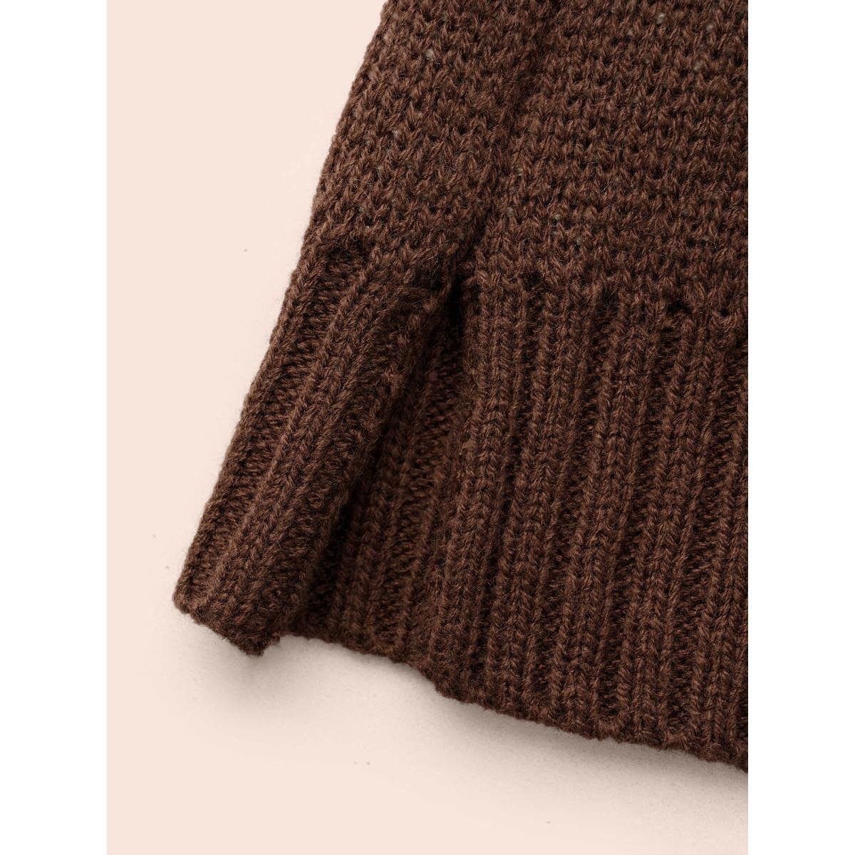 Plus Size Plaid Turtleneck Drop Shoulder Pullover Browncoffeecolor Women Leisure Loose Long Sleeve Turtleneck Casual Pullovers BloomChic 18-20/2X Product Image