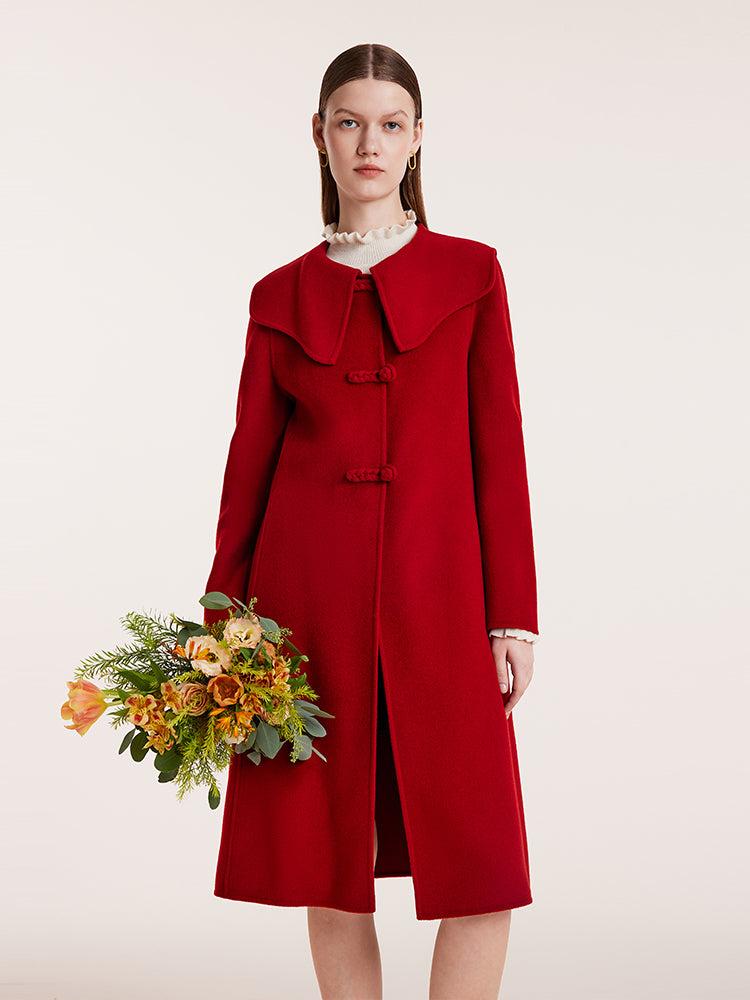 Tencel Wool Cheongsam Button Double-Faced Women Coat Product Image