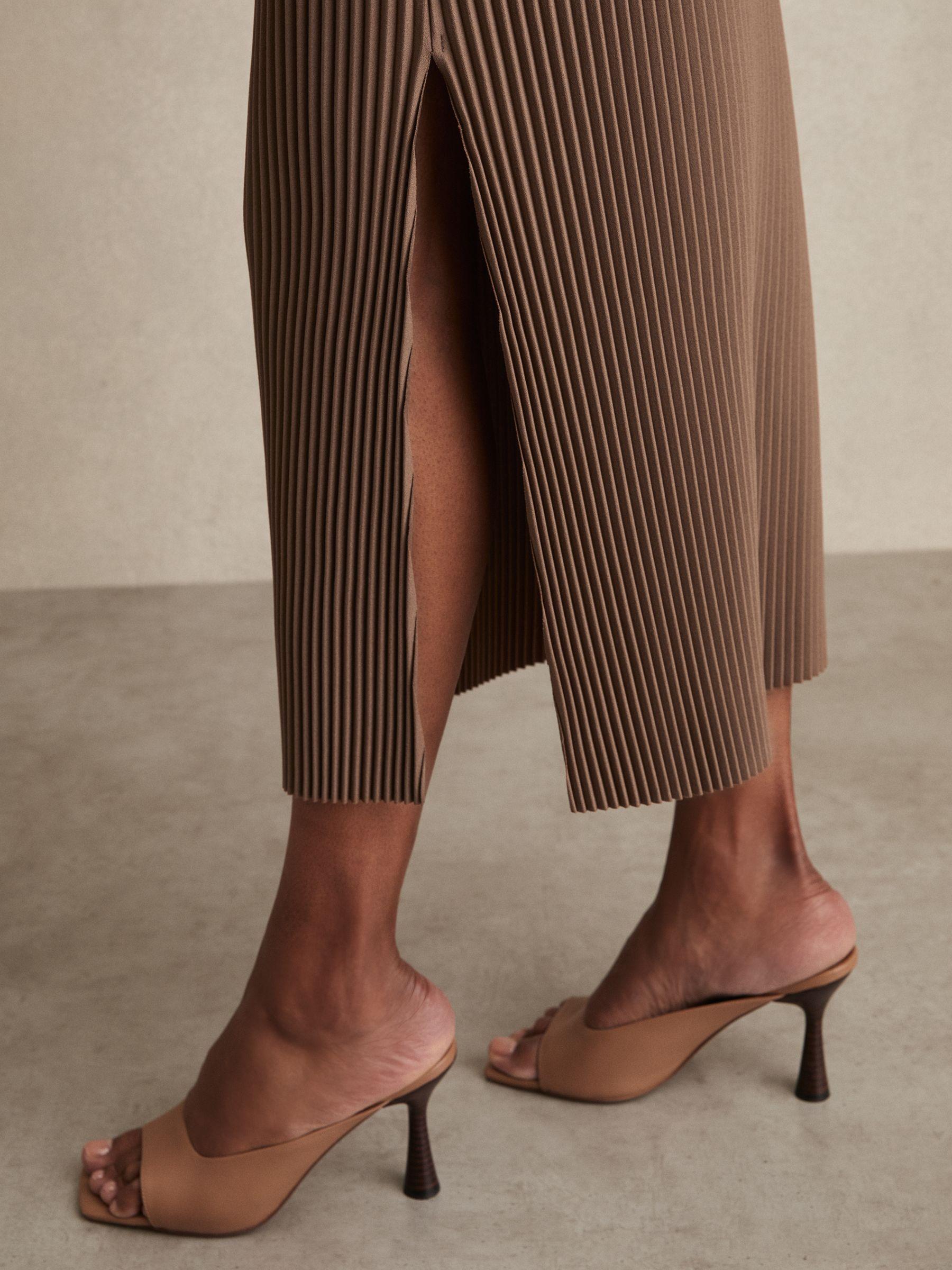 Pleated Jersey Midi Skirt in Chocolate Product Image