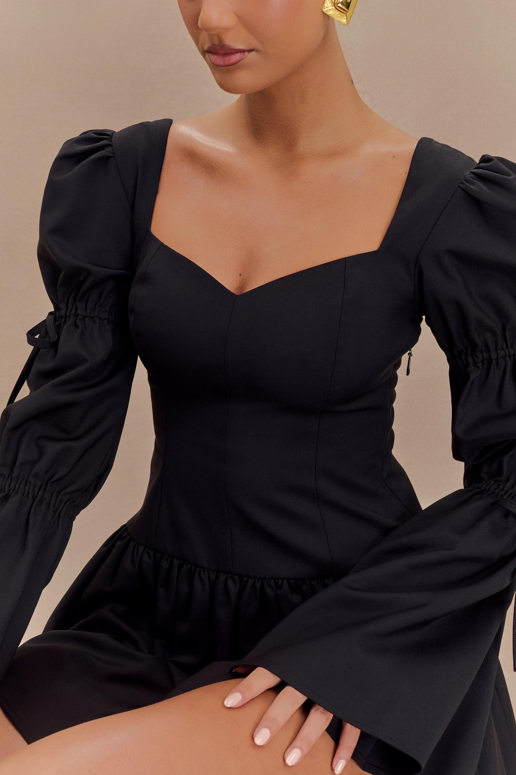 Raine Long Sleeve Cotton Mini Dress - Black Product Image