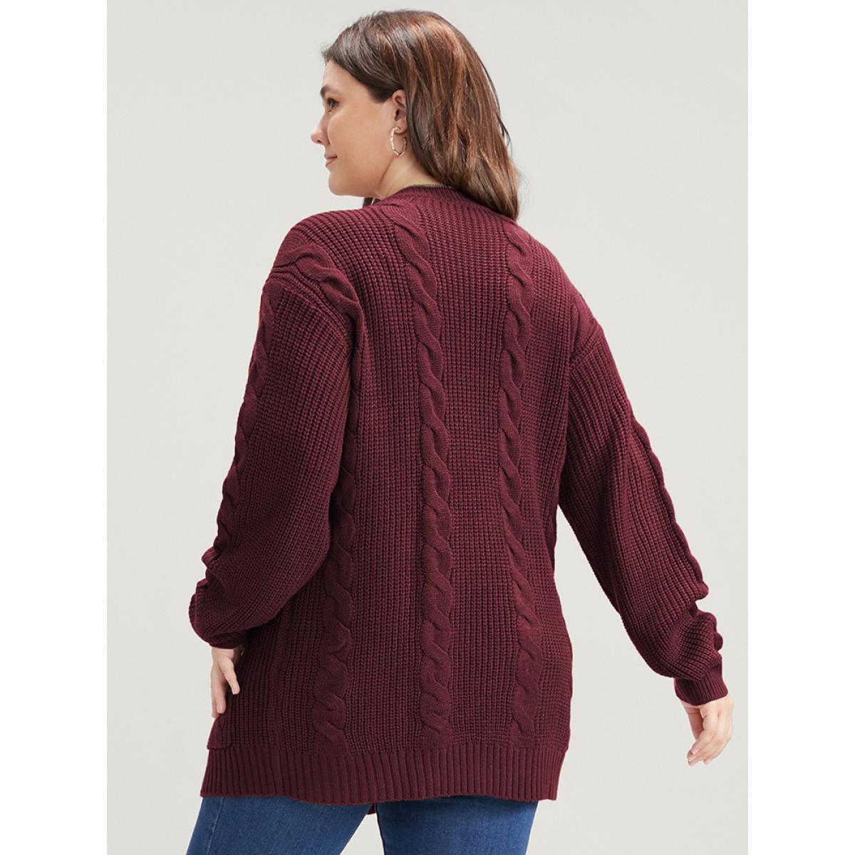 Plus Size Solid Pointelle Knit Cable Knit Button Front Cardigan Rust Women Casual Loose Long Sleeve Work Cardigans BloomChic 14-16/1X Product Image