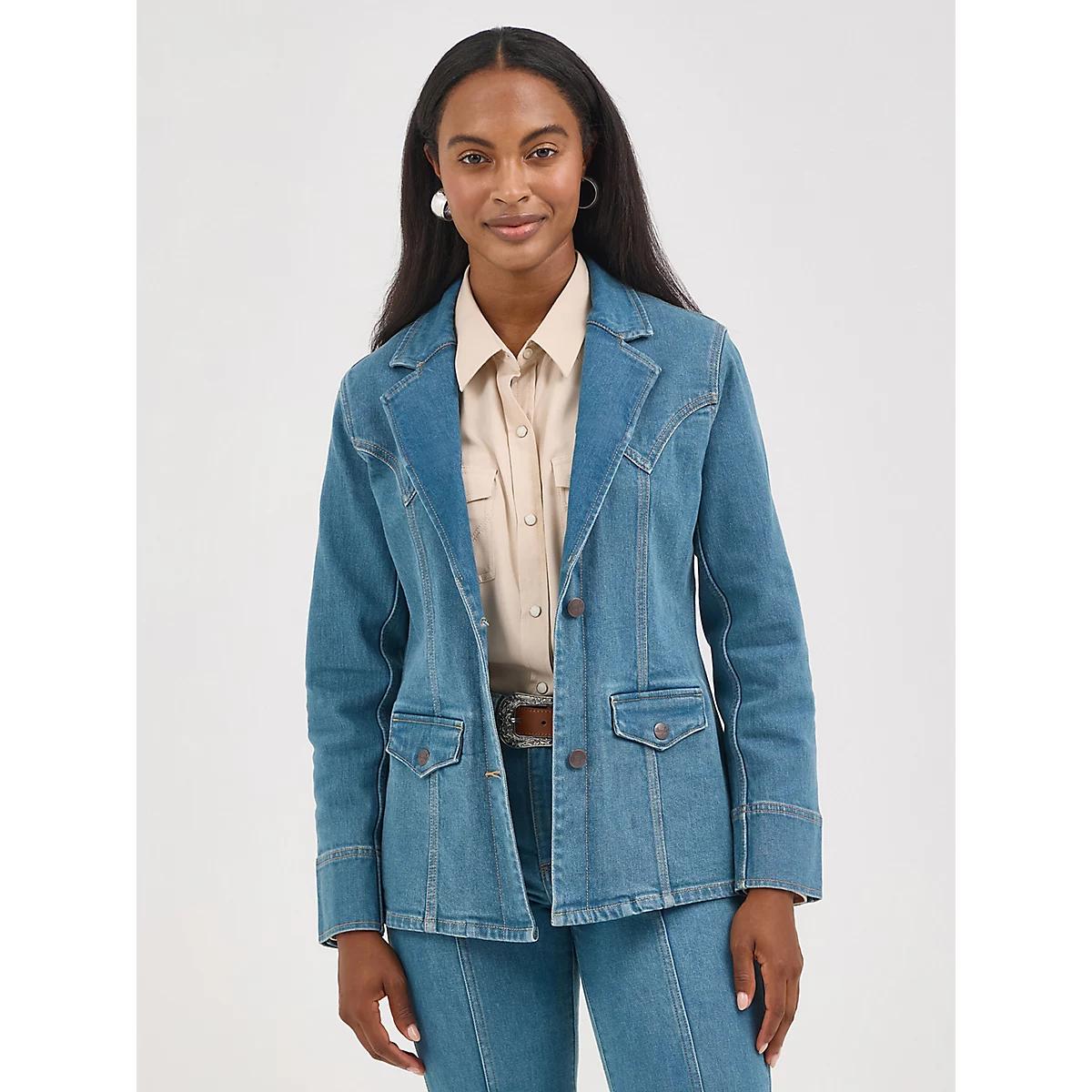 Women's Wrangler Denim Blazer in Light Denim Product Image