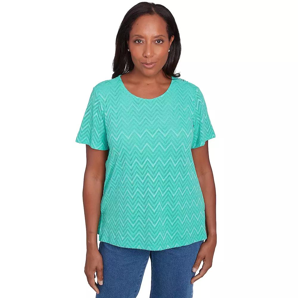 Petite Alfred Dunner Textured Chevron Lace V Back Top, Women's,  Product Image