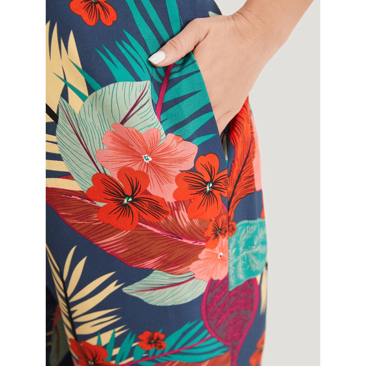 Plus Size Indigo Floral Print Pocket Cami Jumpsuit Women Elegant Sleeveless Spaghetti Strap Dailywear Loose Jumpsuits BloomChic 22-24/3X Product Image