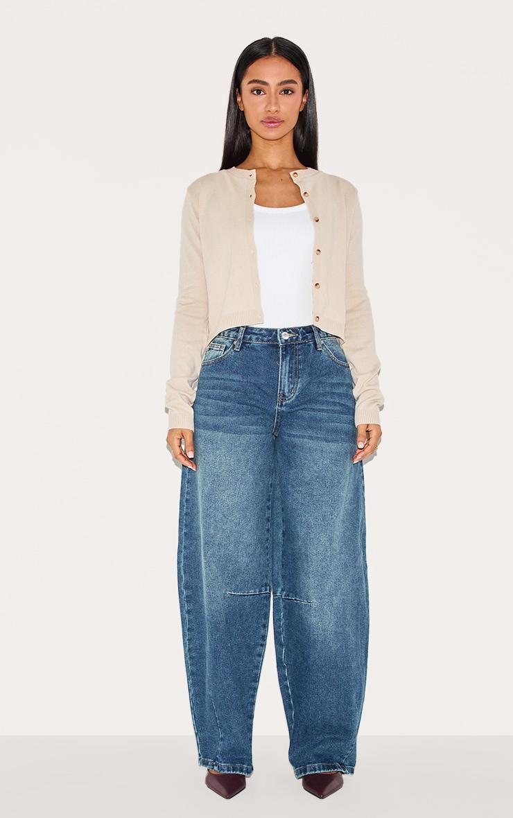 Petite Blue Denim Seam Detail Barrel Leg Jeans Product Image