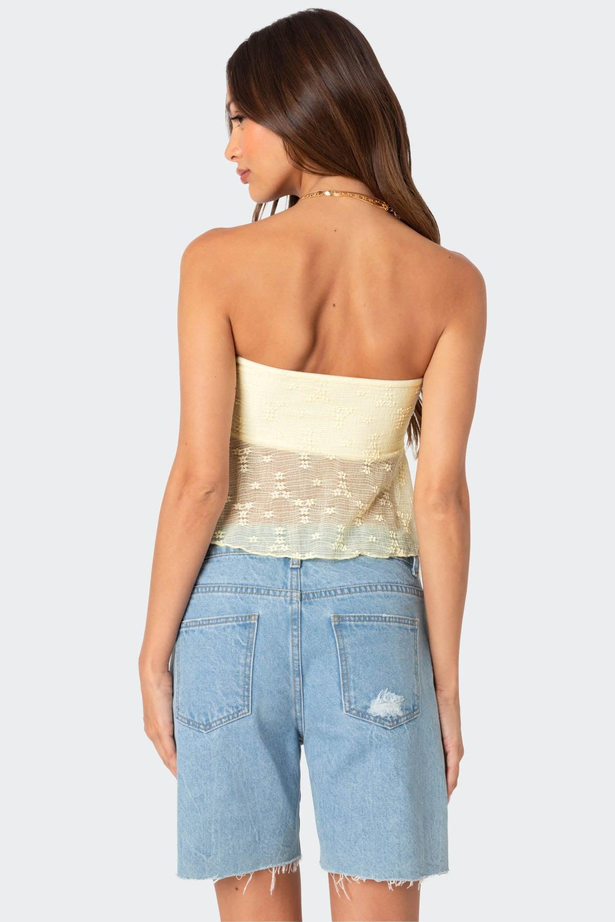 Embroidered Sheer Strapless Top Product Image