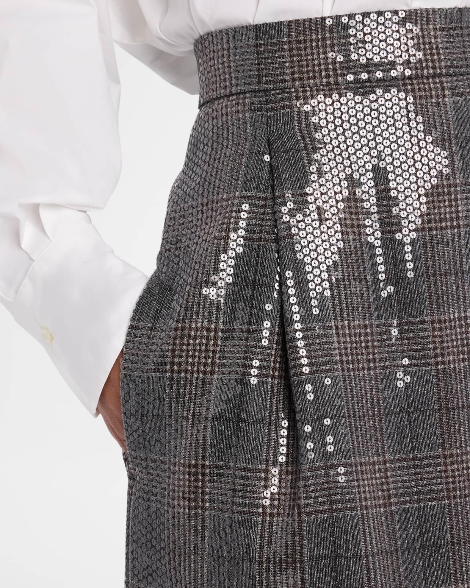 Sequined Prince of Wales Wool Skirt Product Image