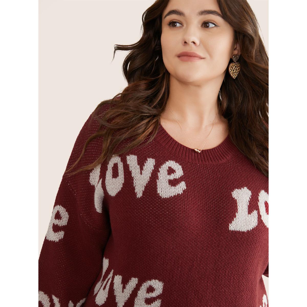 Plus Size Love Letter Round Neck Drop Shoulder Pullover Scarlet Women Casual Long Sleeve Round Neck Everyday Pullovers BloomChic 18-20/2X Product Image