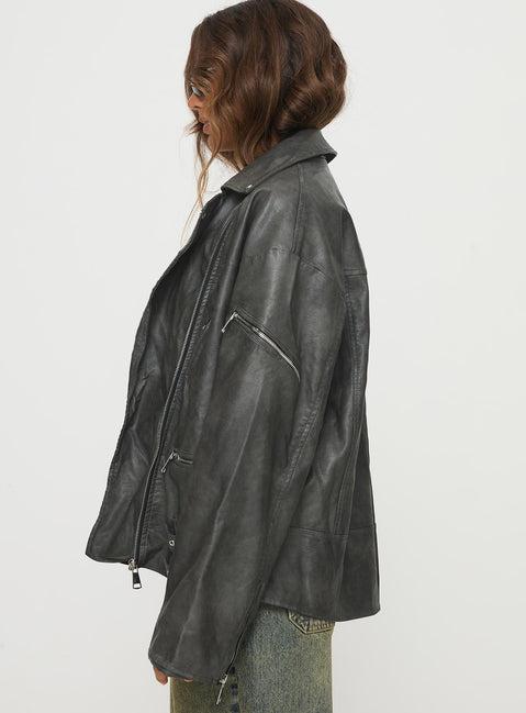 Magnets Faux Leather Jacket Washed Charcoal Product Image