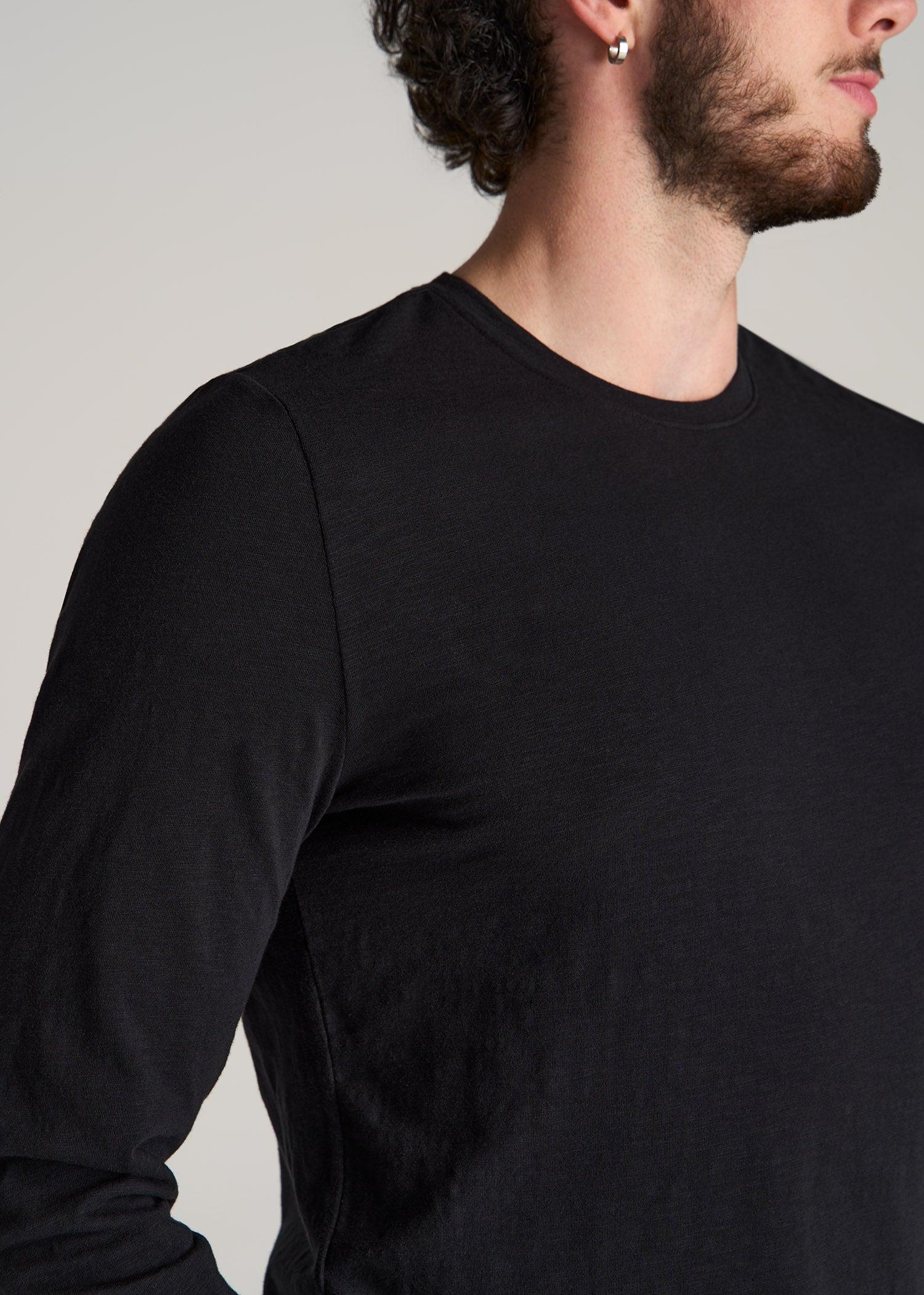 Slub Long Sleeve Scoop Tee for Tall Men in Black Male Product Image