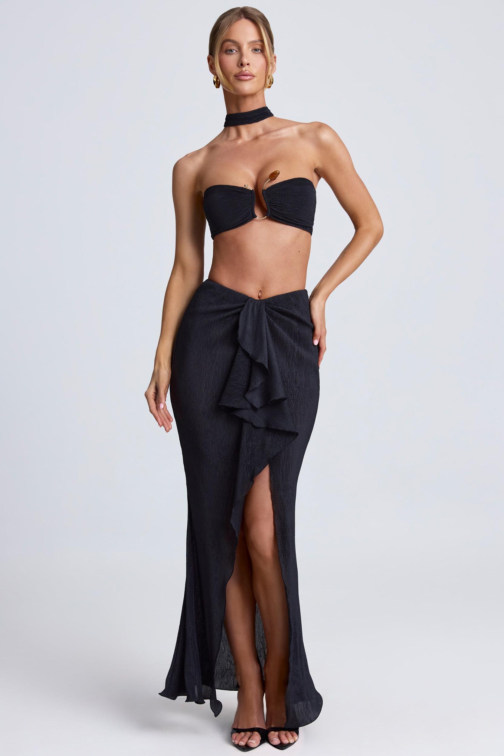 Ruffle-Trim Maxi Skirt in Black Product Image