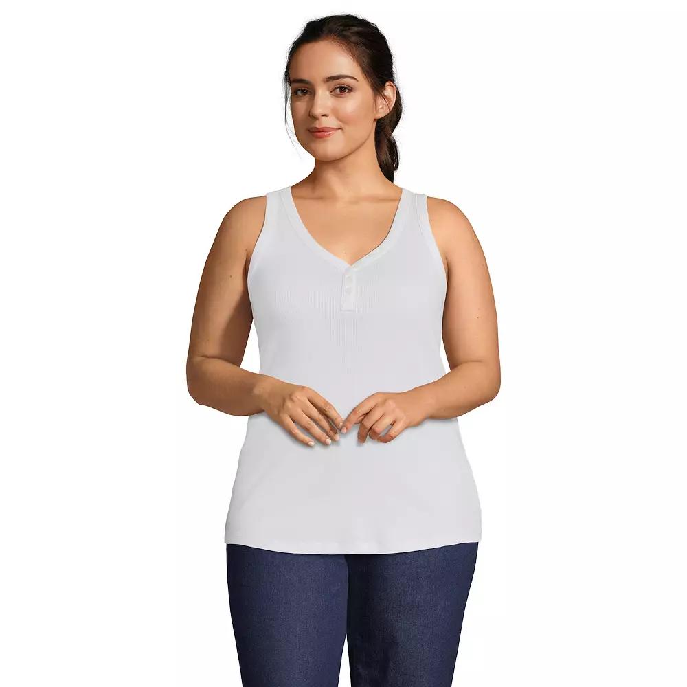 Plus Size Lands' End Rib Henley Tank Top, Women's, Size: 2XL, White Product Image
