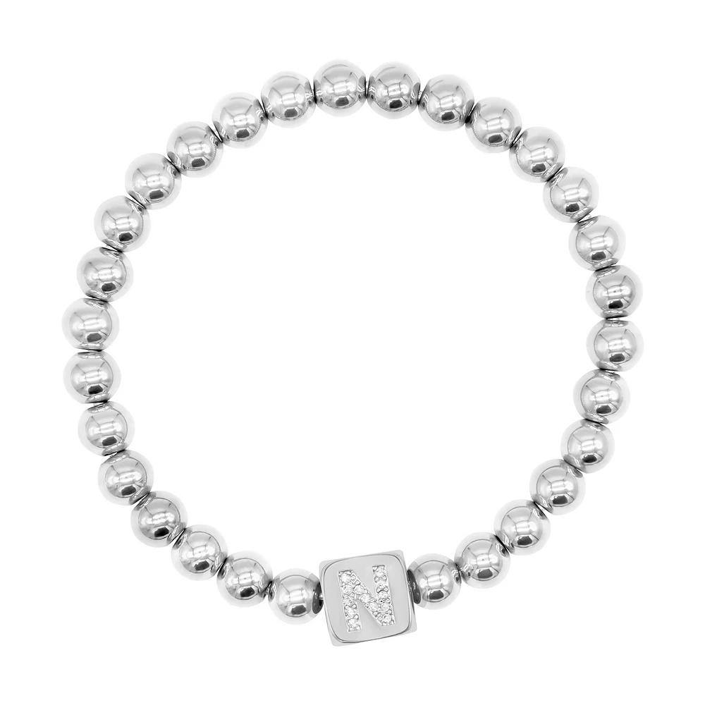 Adornia Silver Tone Cubic Zirconia Initial Cube Stretch Bracelet, Women's, Size: 7", Silver Tone N Product Image