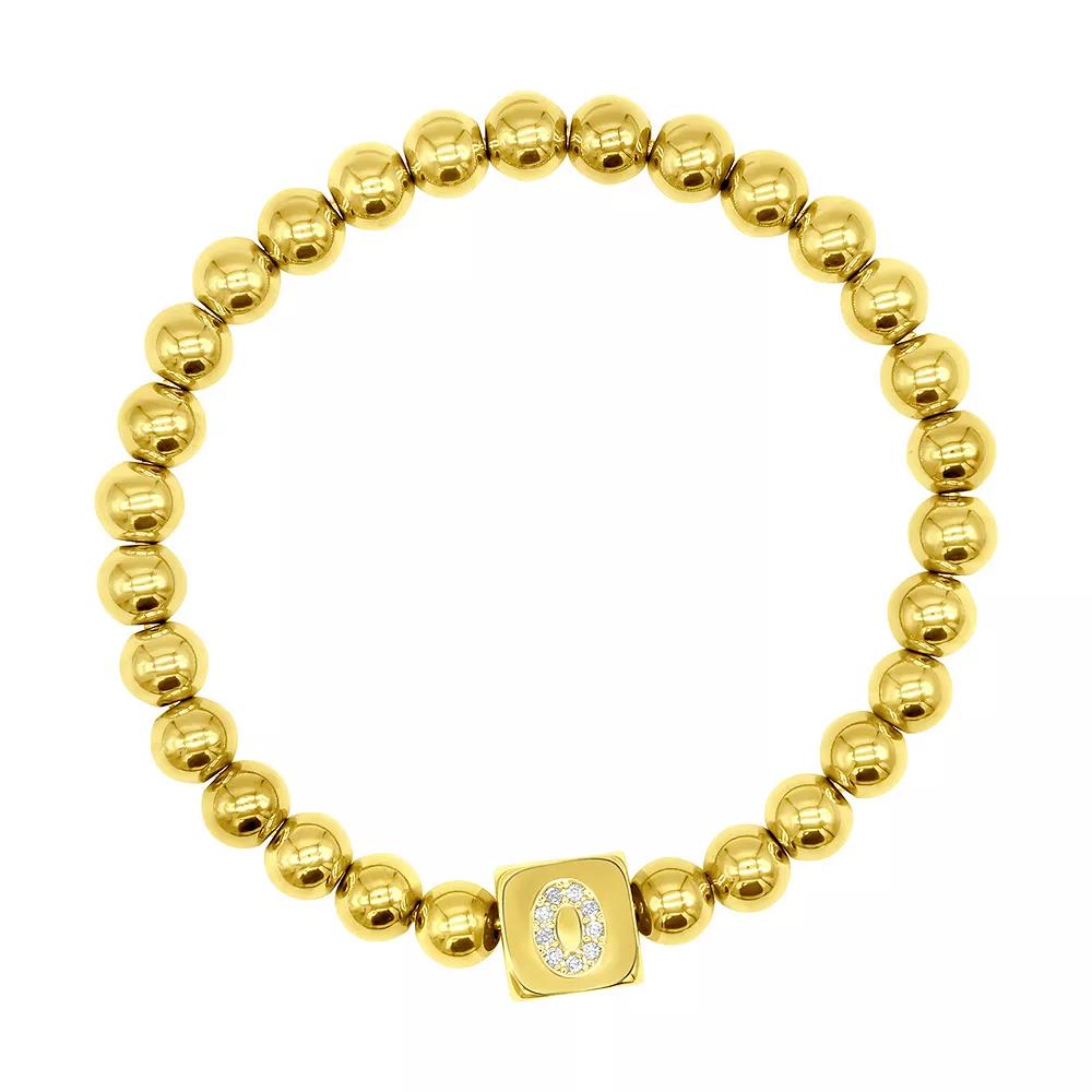 Adornia Gold Tone Initial Cubic Zirconia Cube & Bead Stretch Bracelet, Womens Product Image