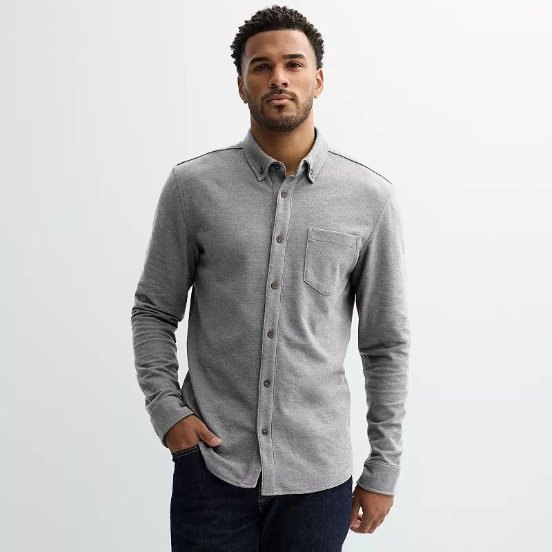 Men's Sonoma Goods For Life® Long Sleeve Pique Button-Up Shirt, Size: XL, Medium Mineral Grey Product Image