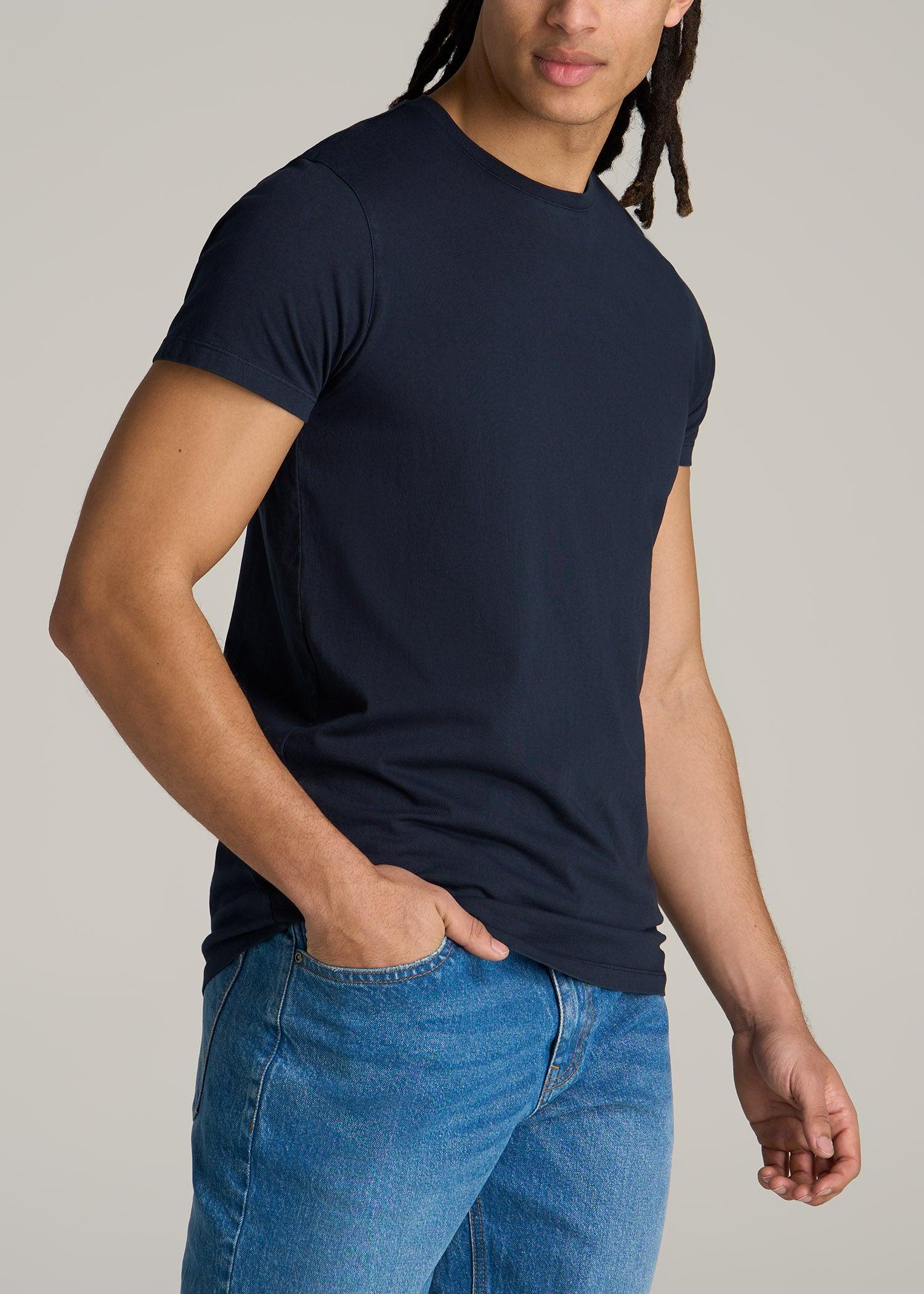 Modern Fit Garment Dyed Cotton T-Shirt for Tall Men in Evening Blue Male Product Image
