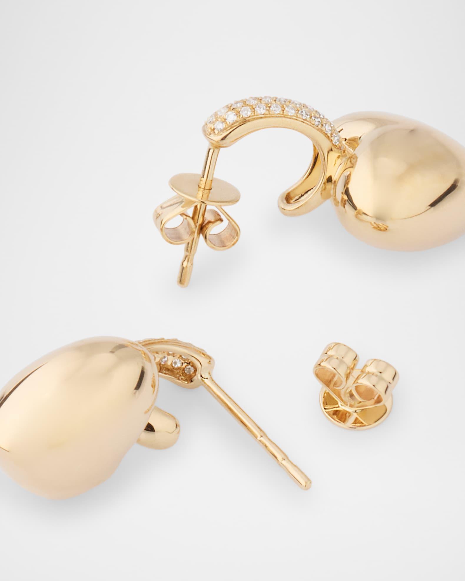 14K Yellow Gold Diamond Huggie Puffy Heart Earrings Product Image