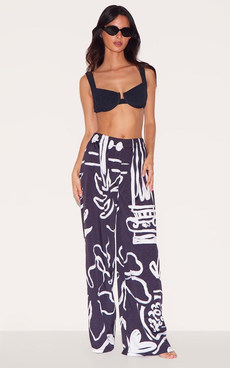 Black Monochrome Floral Beach Pants Product Image