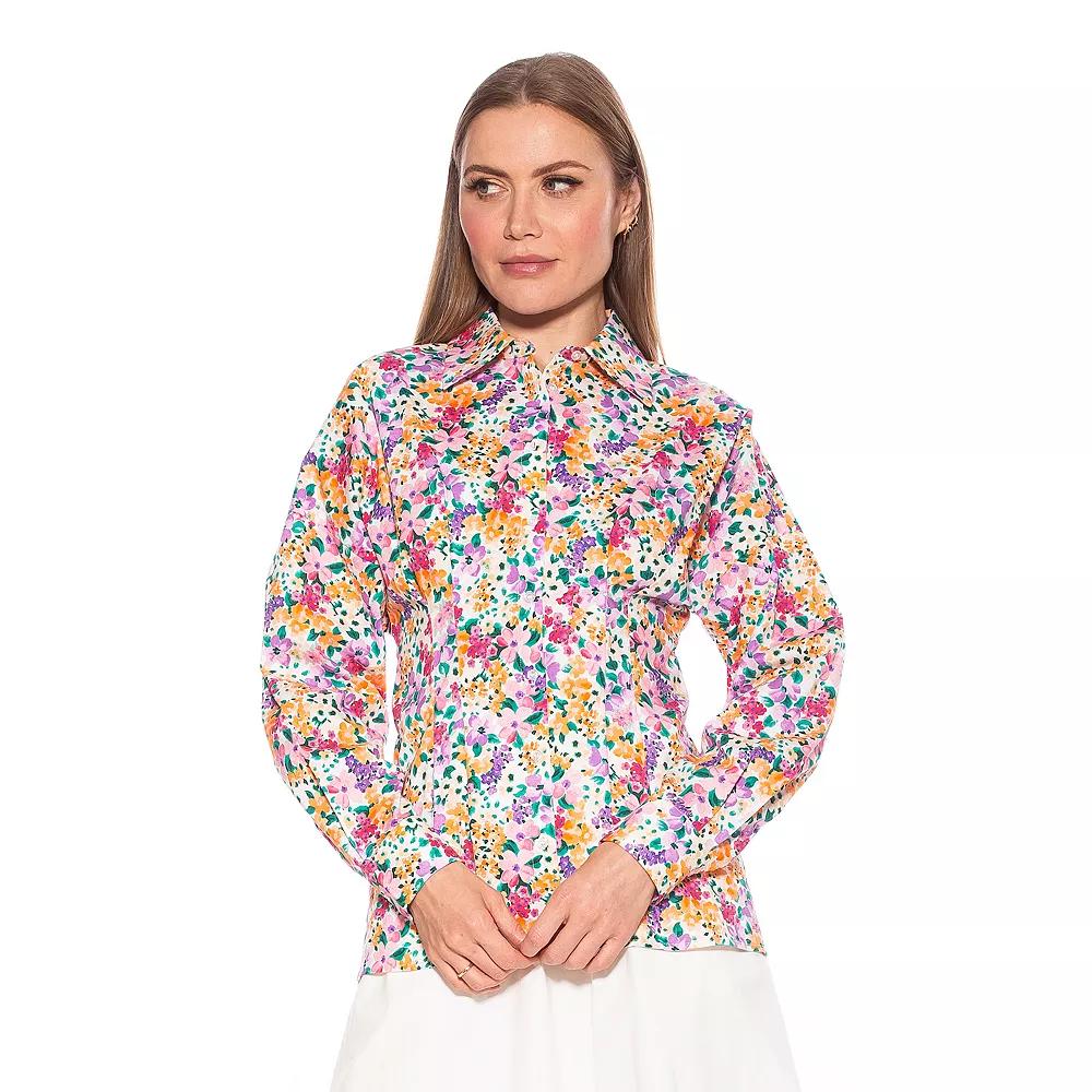 Women's ALEXIA ADMOR Calliope Long Sleeve Fitted Button Down Shirt, Size: 14, Floral Team Product Image