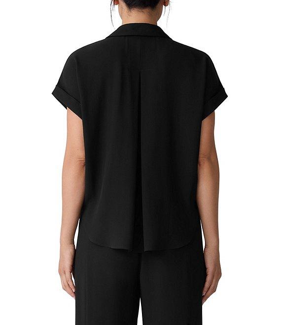 Eileen Fisher Textured Matte Jersey Knit Notch Collar Cap Sleeve Top Product Image
