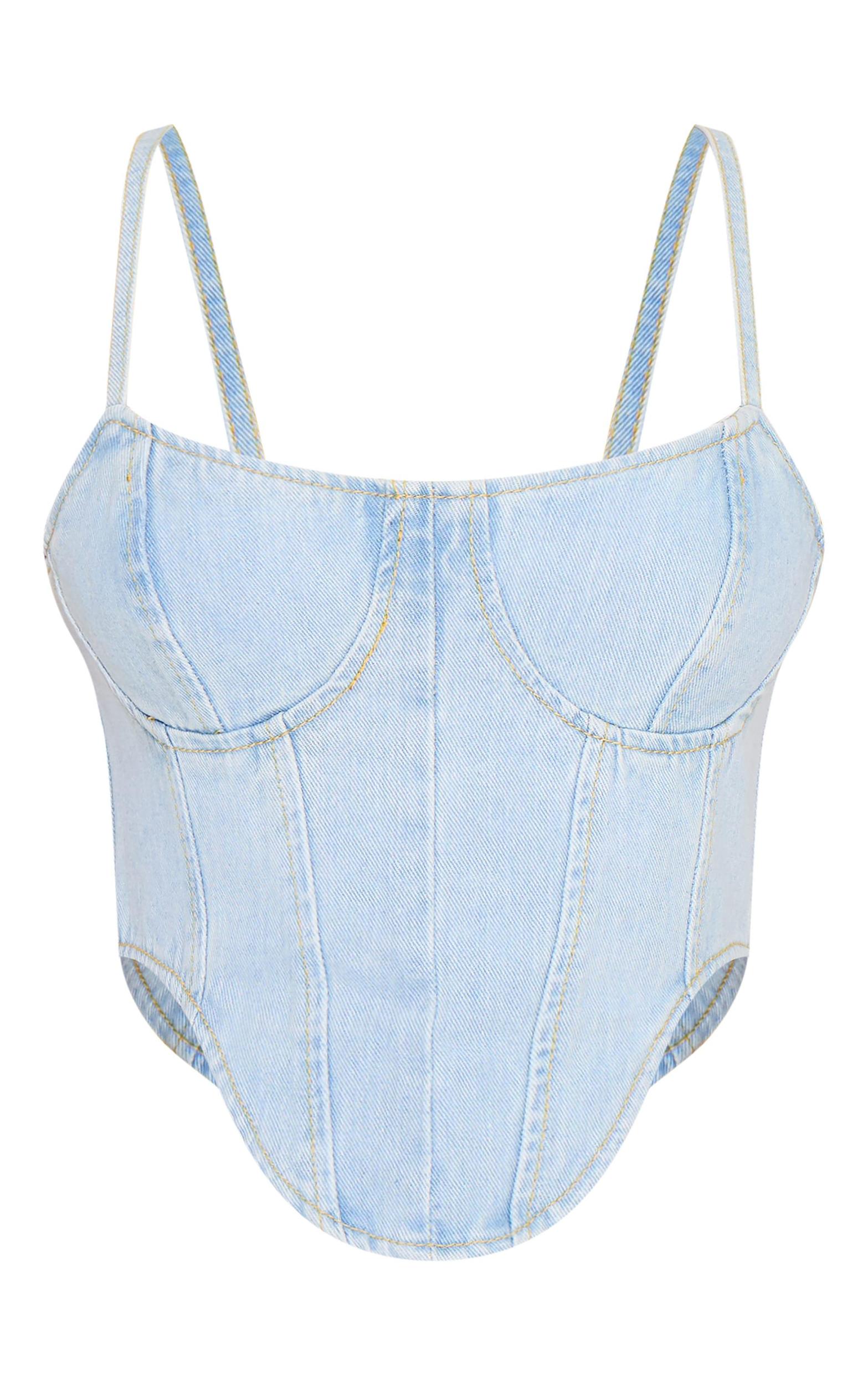 Light Blue Wash Dipped Hem Denim Corset Product Image
