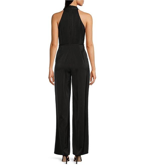 Donna Karan Halter V-Neck Sleeveless Tie Sash Jumpsuit Product Image