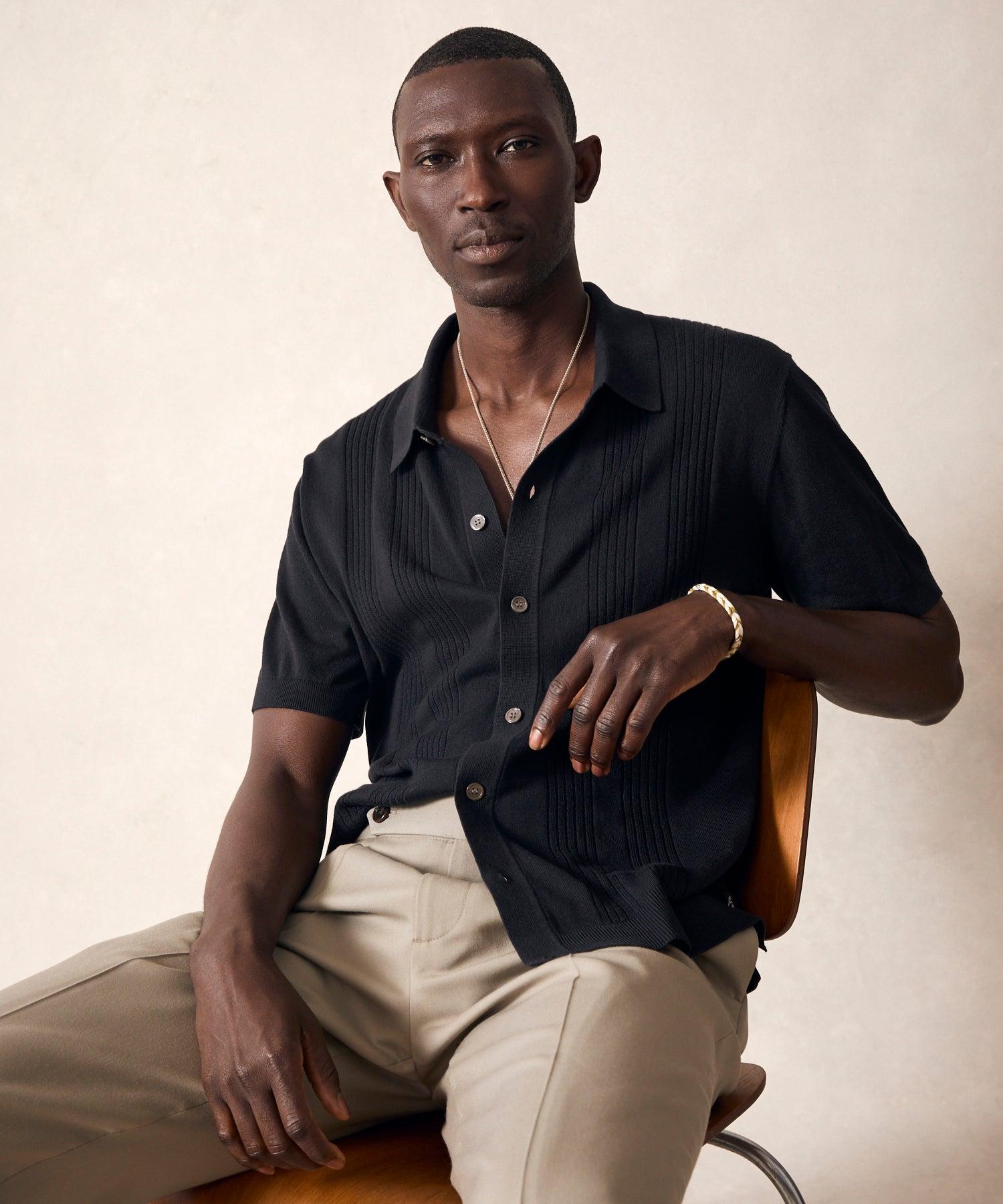 Silk-Cotton Ribbed Full-Placket Sweater Polo Product Image