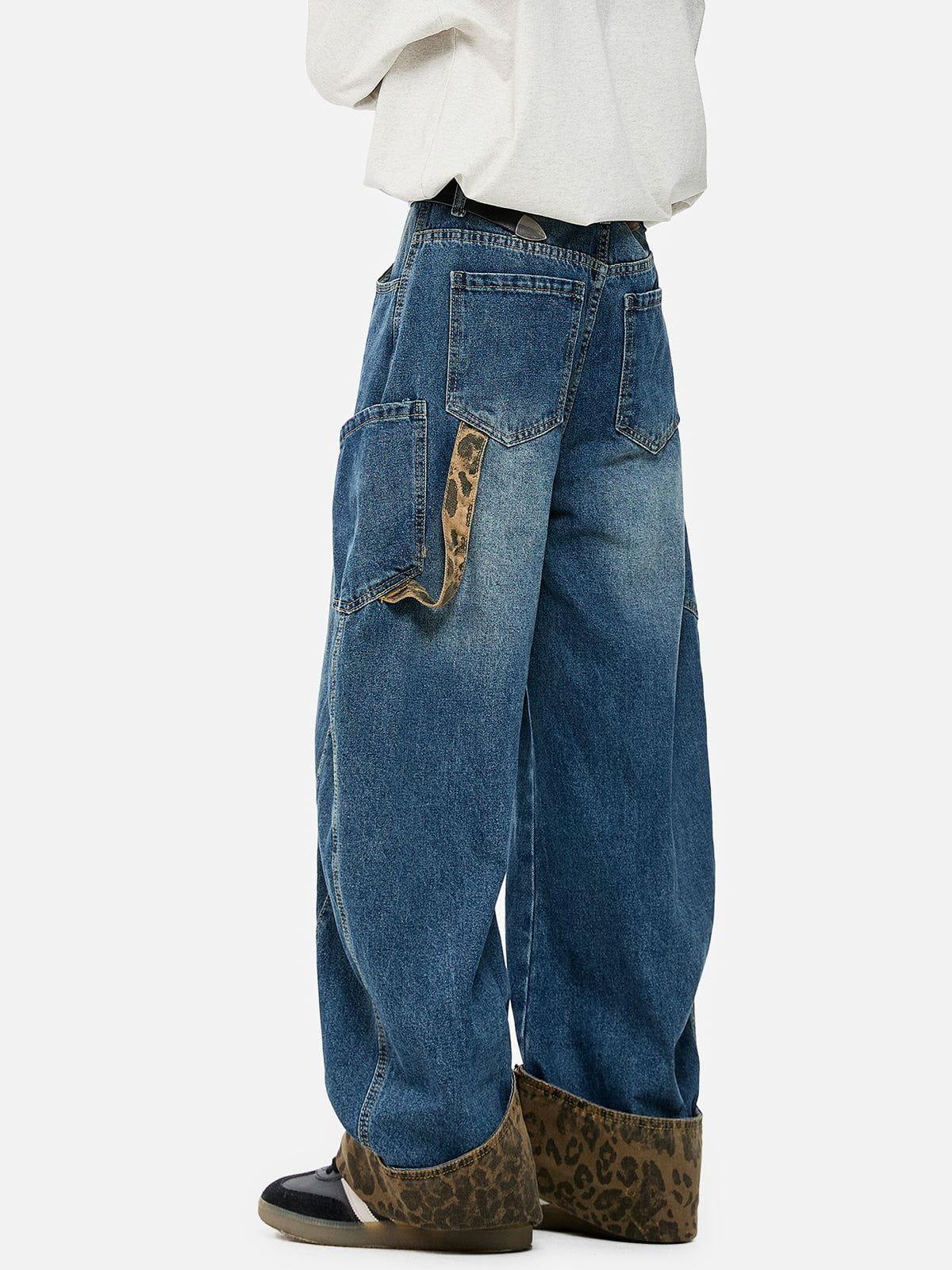 Aelfric Eden Leopard Cuffed Baggy Barrel Jeans Product Image