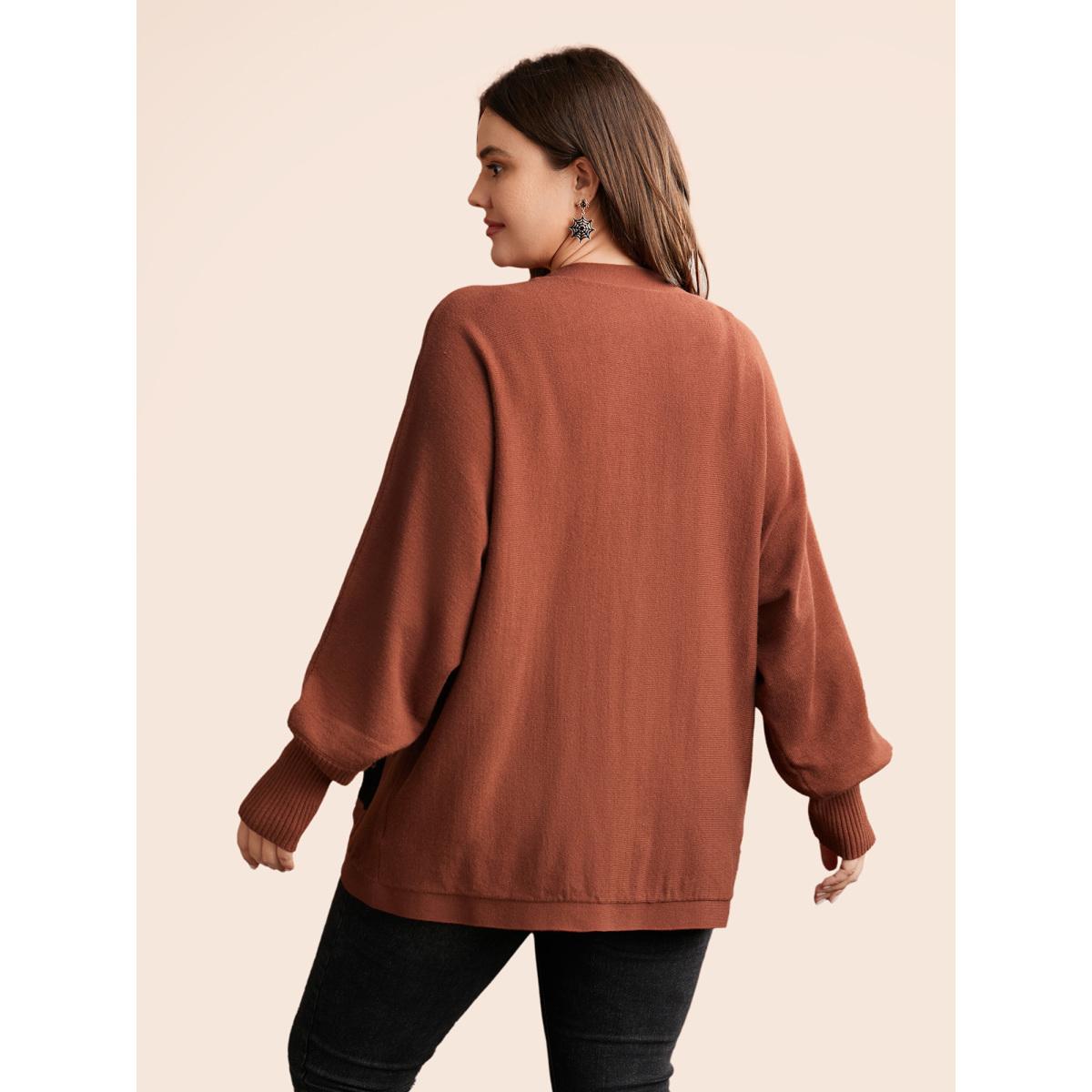 Plus Size Cat Printed Pockets Arc Hem Cardigan Browncoffeecolor Women Playful Loose Long Sleeve Casual Cardigans BloomChic 30/6X Product Image