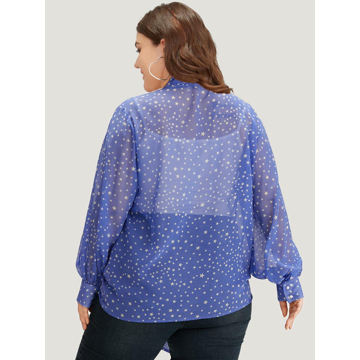 Plus Size UltraCool Star Print Lapel Collar Bowknot Kimono Women Blue Casual Drape Dailywear Kimonos BloomChic 14-16/1X Product Image