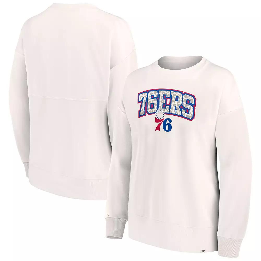 Women's Fanatics White Philadelphia 76ers Tonal Leopard Pullover Sweatshirt,  Product Image