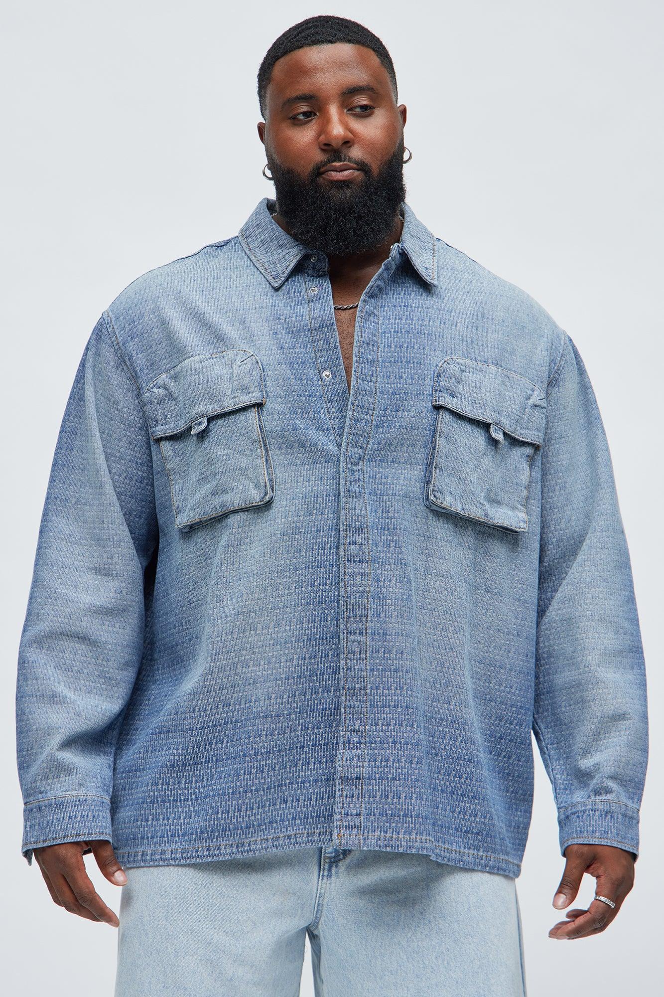 Abel Textured Button Up Shirt - Light Wash Product Image
