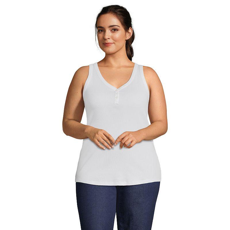Plus Size Lands' End Rib Henley Tank Top, Women's, Size: 2XL, White Product Image