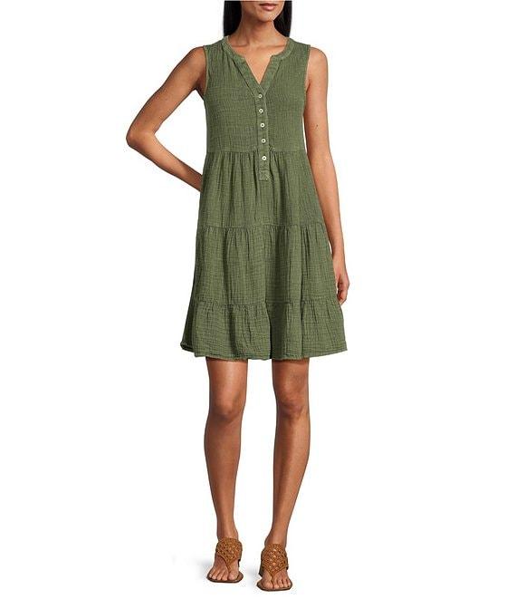 Westbound Sleeveless Button Front Tiered Dress Product Image