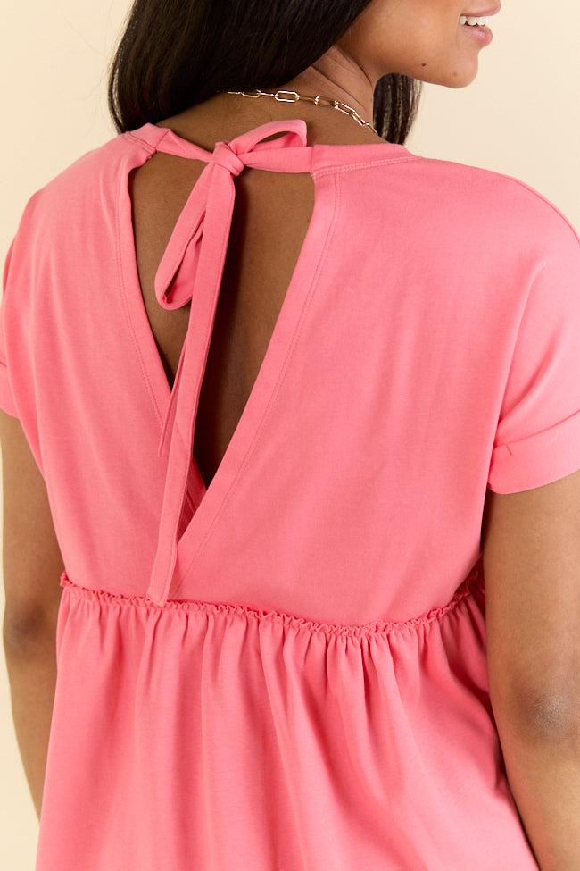 Plainly Coral Tie Back Peplum Knit Top FINAL SALE Product Image